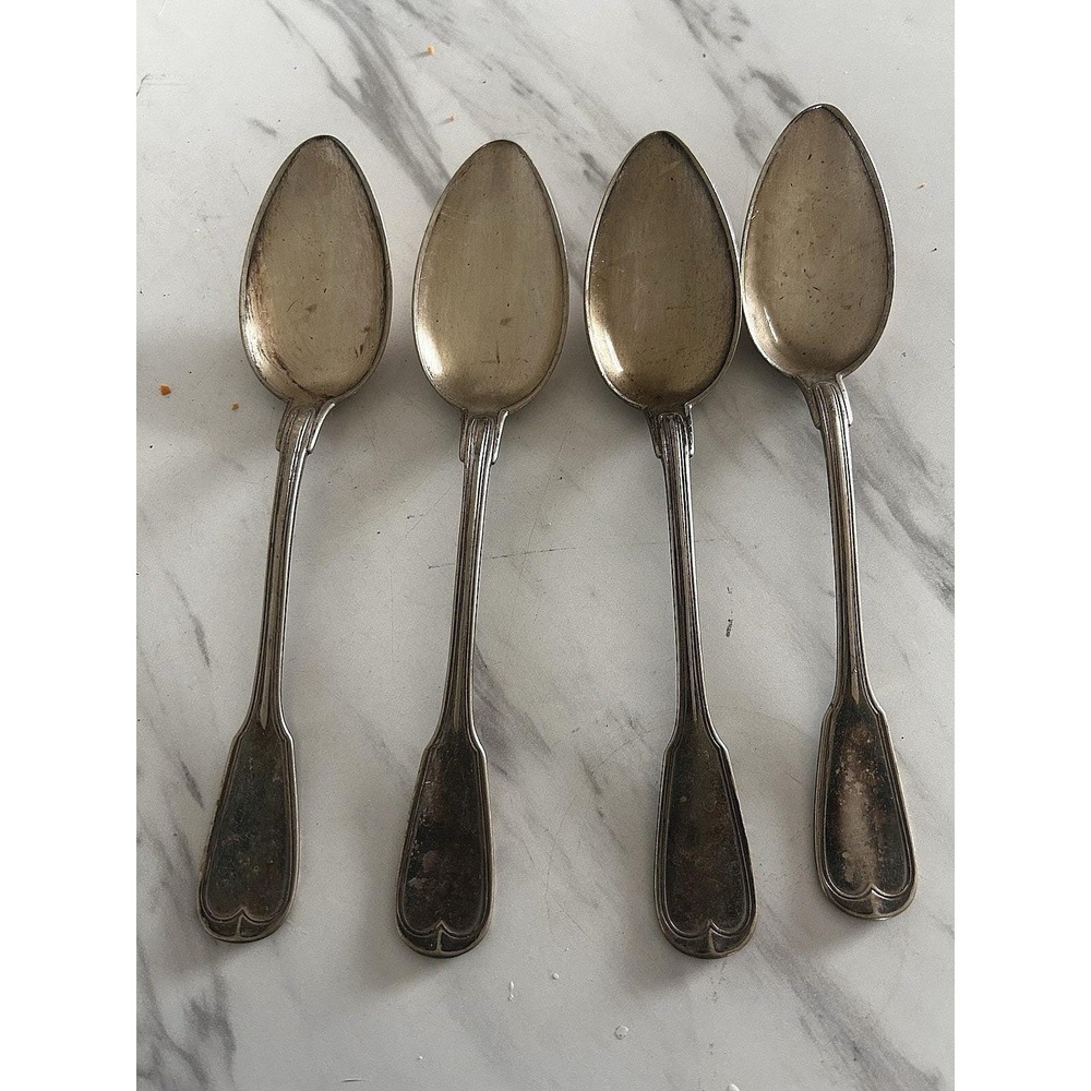 Antique Christofle France Silver Plated Dinner Serving Spoons Lot‎ of 4 Fiddle A